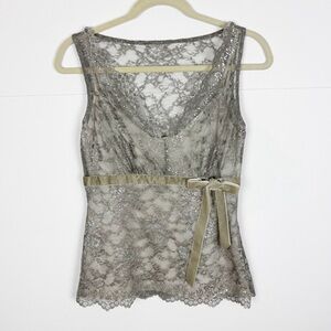 Ann Taylor Loft Metallic Lace Top Size 2 Empire Waist Velvet Bow Fairy Glam